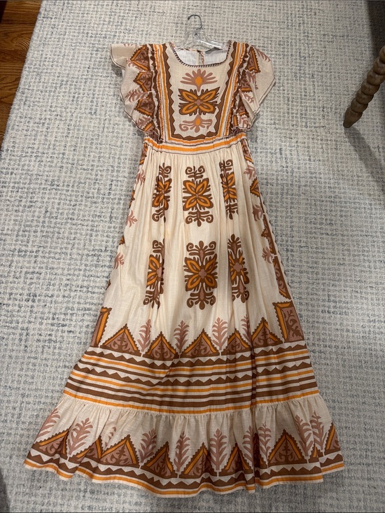 See And Be Seen Dresses & Skirts - Boho Embroidered Maxi Dress in Cream and Mustard